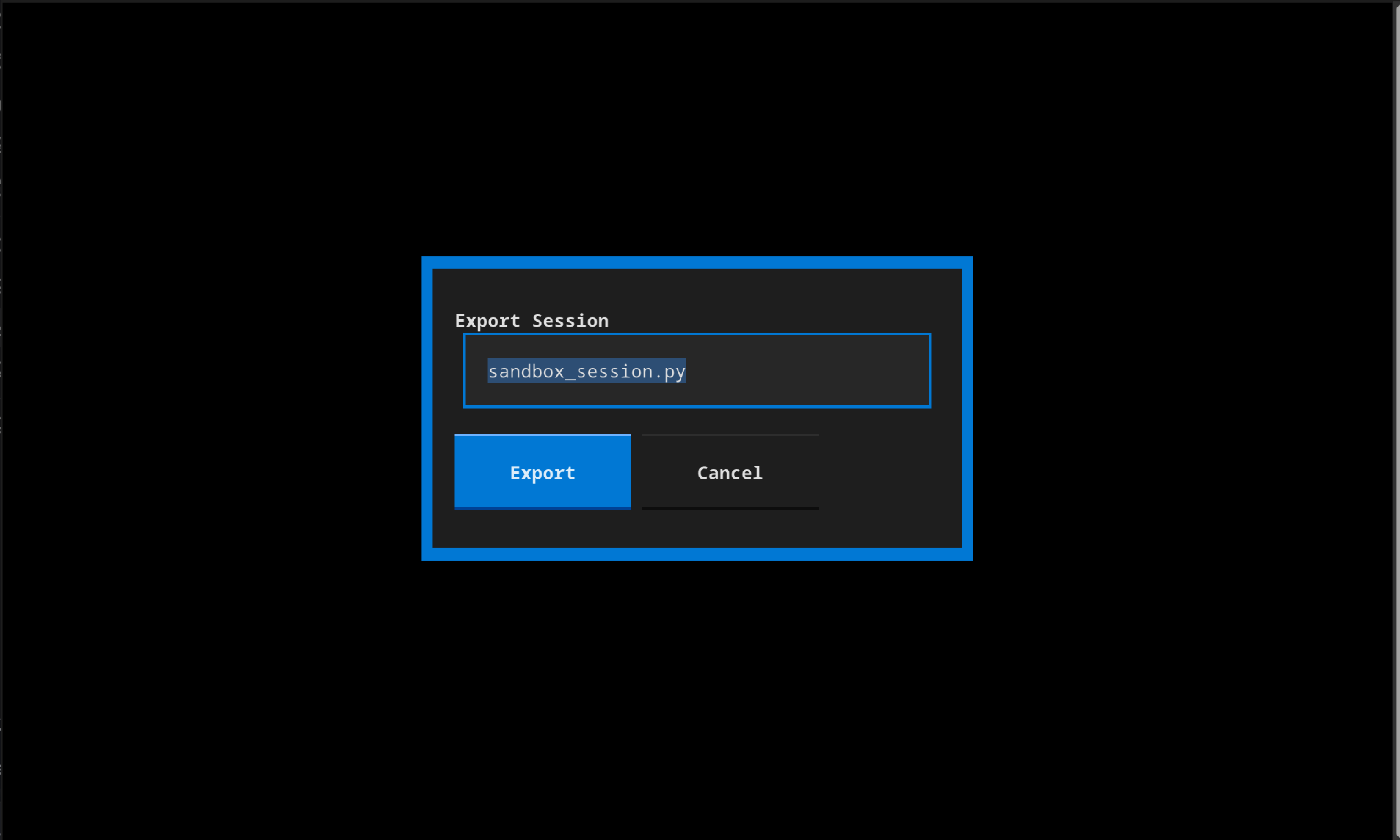 TUI showing the export modal